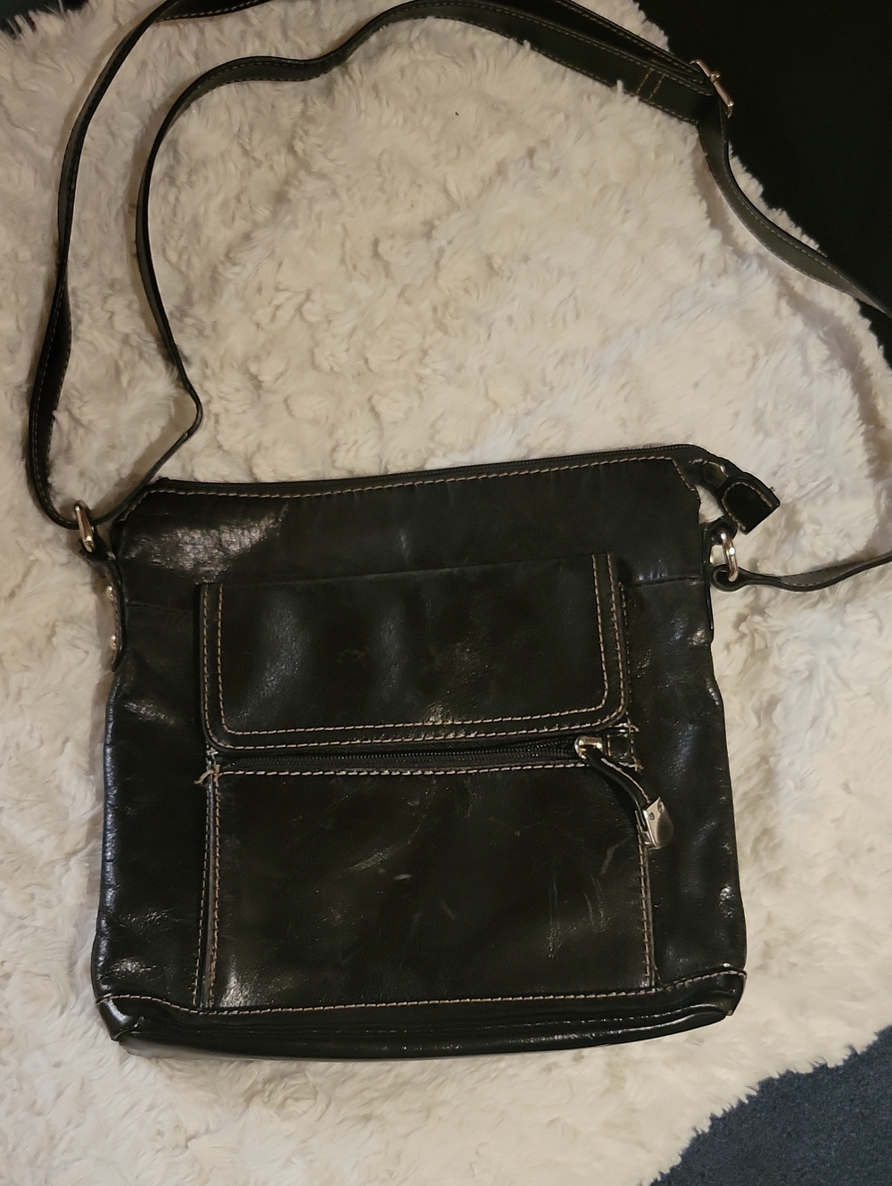Giani Bernini Black Glazed Leather Crossbody Bag Organizer